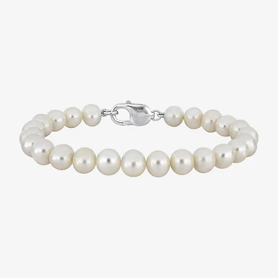 Mens Dyed White Cultured Freshwater Pearl Sterling Silver Strand Bracelet