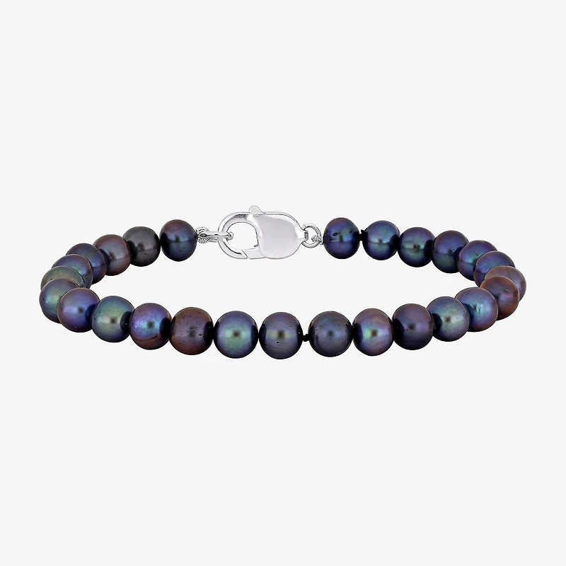 Mens Dyed Cultured Freshwater Pearl Sterling Silver Strand Bracelet