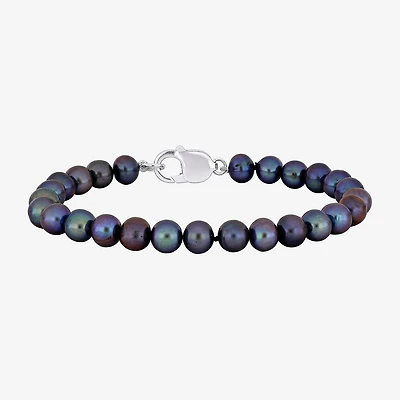 Mens Dyed Cultured Freshwater Pearl Sterling Silver Strand Bracelet