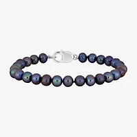 Mens Dyed Cultured Freshwater Pearl Sterling Silver Strand Bracelet