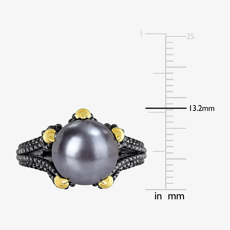 Mens 10-11MM Dyed Cultured Freshwater Pearl 18K Gold Over Silver Solitaire Fashion Ring