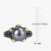 Mens 10-11MM Dyed Cultured Freshwater Pearl 18K Gold Over Silver Solitaire Fashion Ring