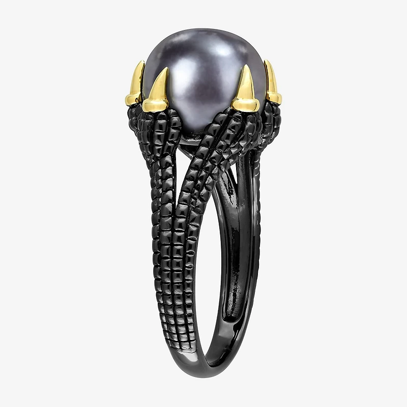 Mens 10-11MM Dyed Cultured Freshwater Pearl 18K Gold Over Silver Solitaire Fashion Ring