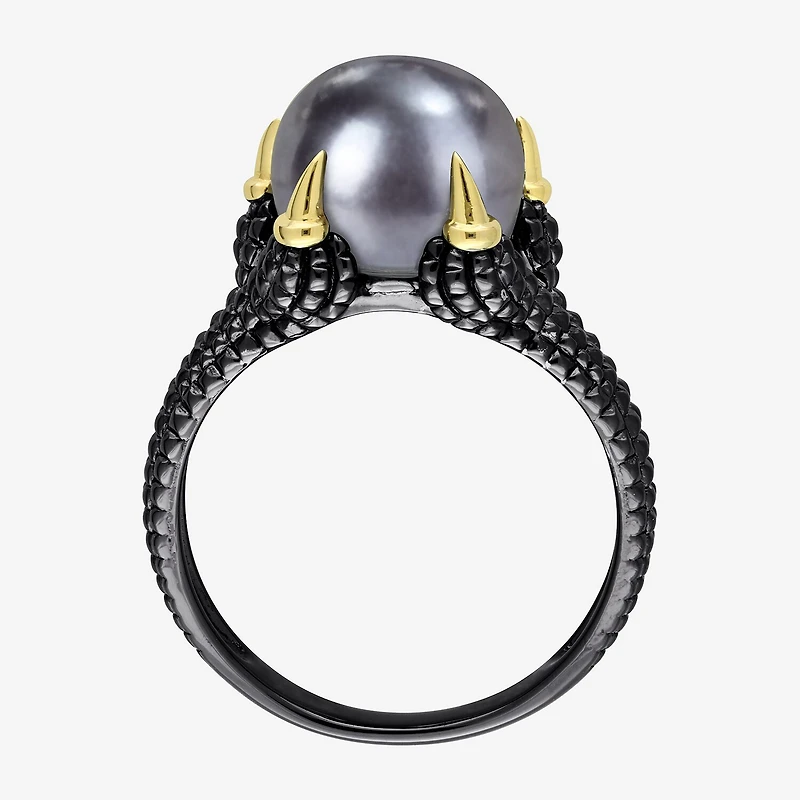 Mens 10-11MM Dyed Cultured Freshwater Pearl 18K Gold Over Silver Solitaire Fashion Ring