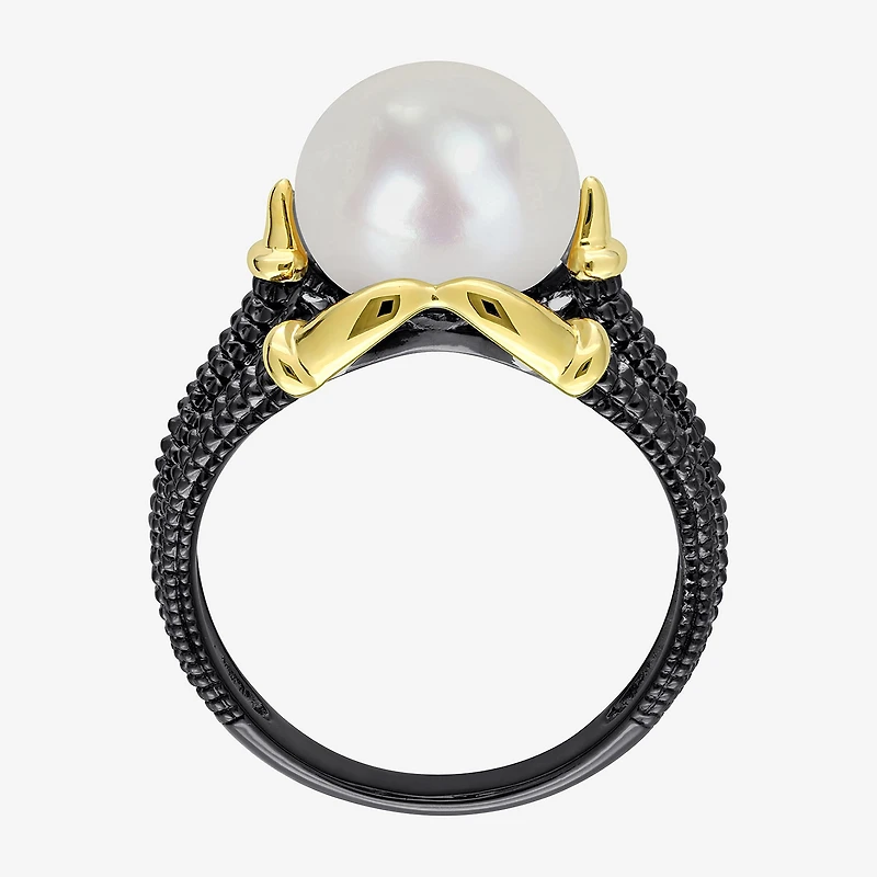Mens 10-11MM Dyed White Cultured Freshwater Pearl 18K Gold Over Silver Solitaire Fashion Ring