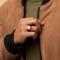 Mens 10-11MM Dyed White Cultured Freshwater Pearl 18K Gold Over Silver Solitaire Fashion Ring