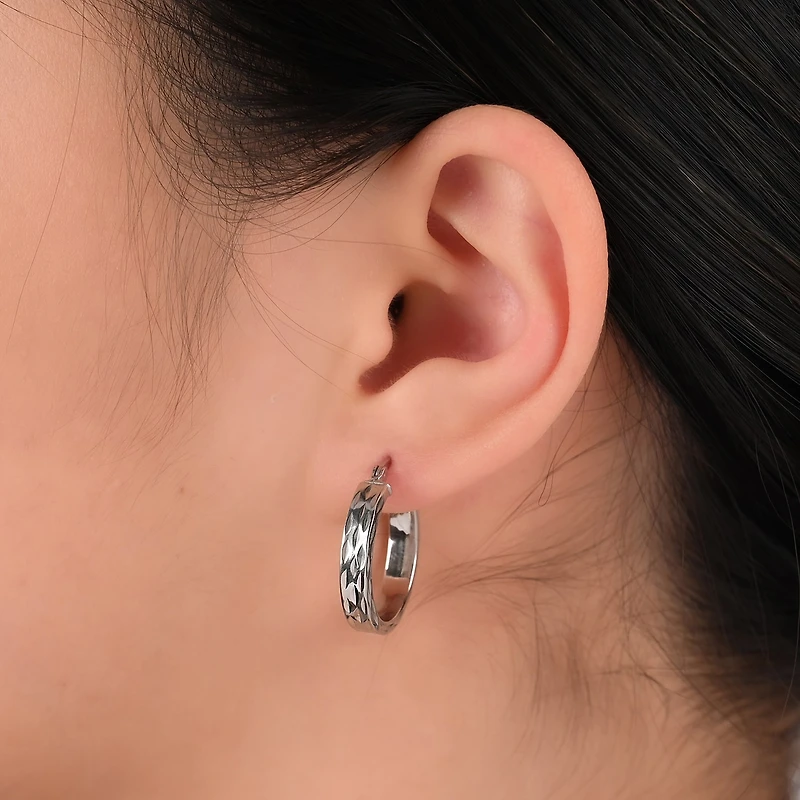 Sterling Silver Wide Textured Hoop Earrings