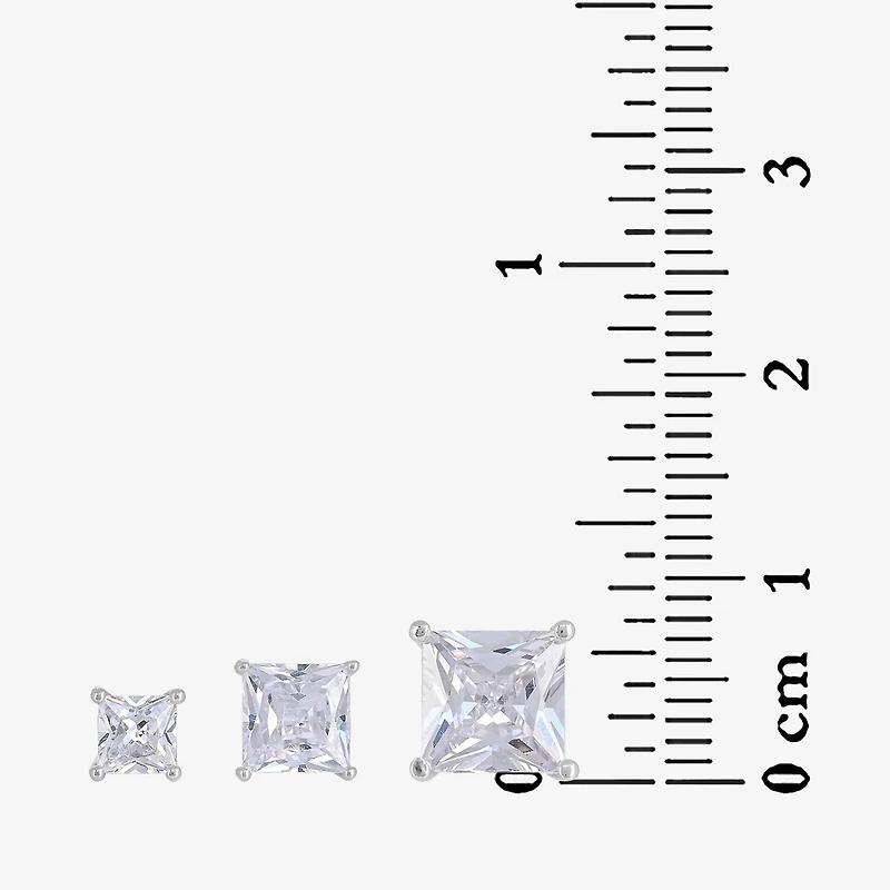  Sterling Silver Square Cubic Zirconia Earring Set    