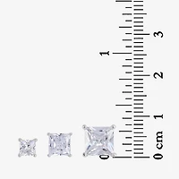  Sterling Silver Square Cubic Zirconia Earring Set    