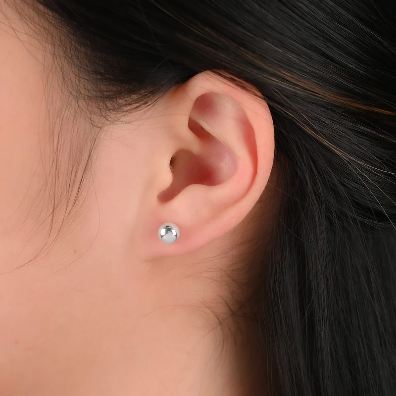 Womens White Crystal Sterling Silver Ball 6 Pair Earring Set