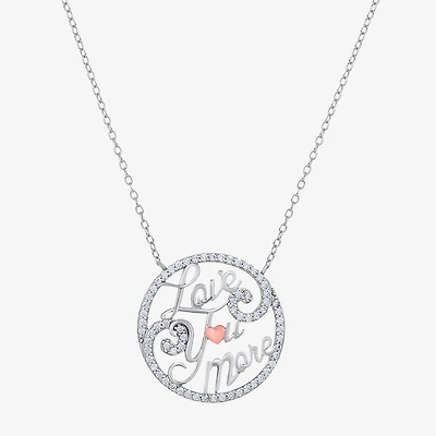Diamonart Womens White Cubic Zirconia Sterling Silver Heart Round 18 Inch Pendant Necklace