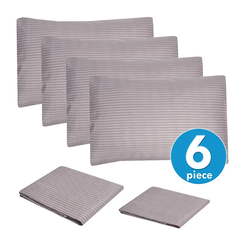 Sweet Home Collection™ Pinstripes Printed Sheet Set, Deluxe Ultra Soft, Double Brushed Microfiber with Bonus Pillowcases