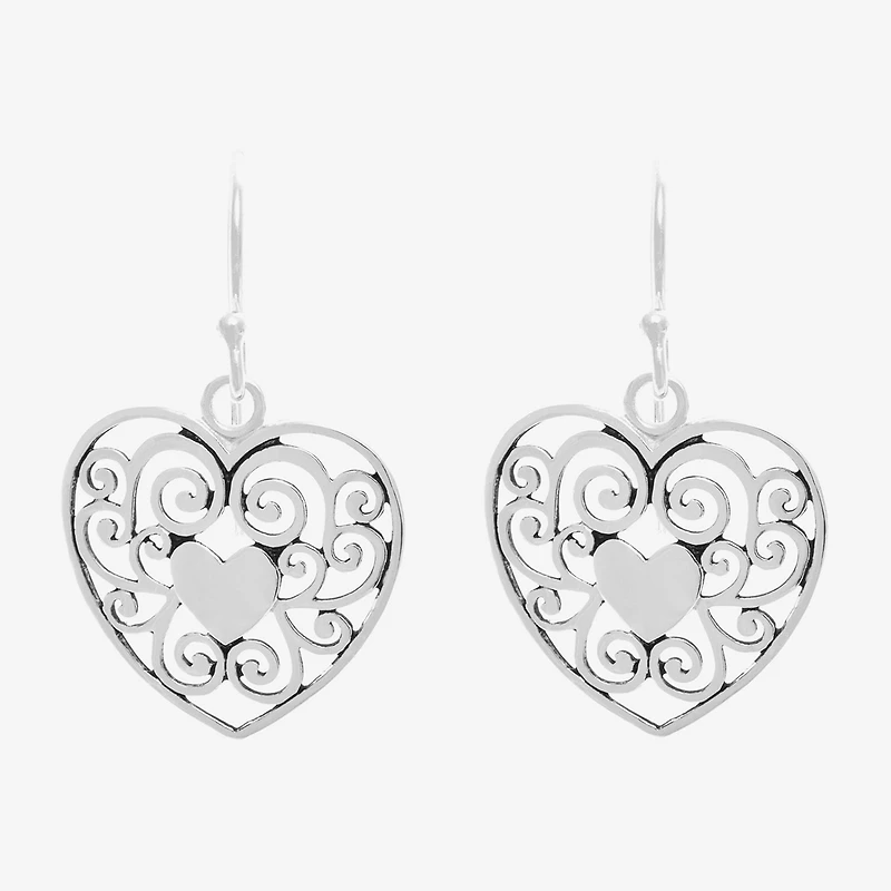 Silver Treasures Sterling Silver Heart Drop Earrings