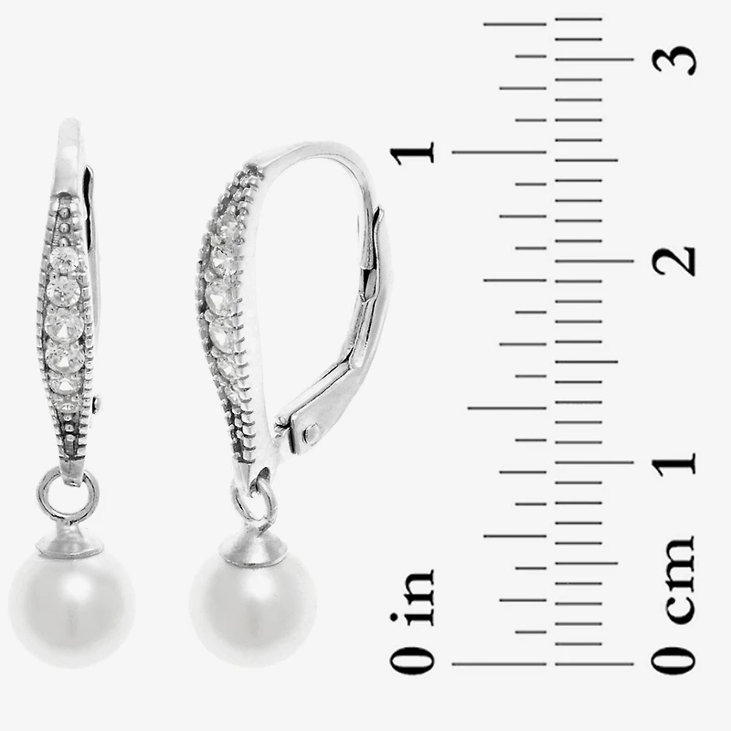 Silver Treasures Sterling Silver Simulated Pearl Drop Earrings