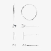 Silver Treasures Womens Cubic Zirconia Sterling Silver Hypoallergenic 4 Pair Earring Set