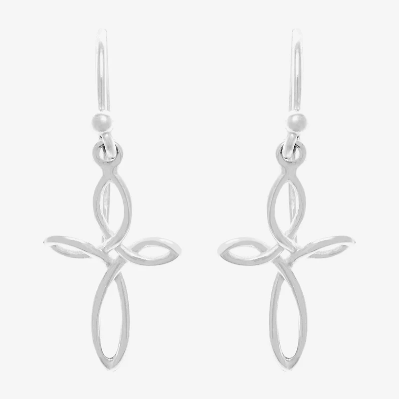 Silver Treasures Womens Sterling Silver Cross Hypoallergenic Drop Earrings
