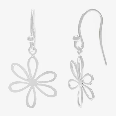Silver Treasures Womens Sterling Silver Flower Hypoallergenic Drop Earrings