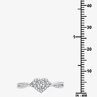 Promise My Love Sterling Silver Womens 1/10 CT. T.W. Natural White Diamond Heart Side Stone Halo Ring