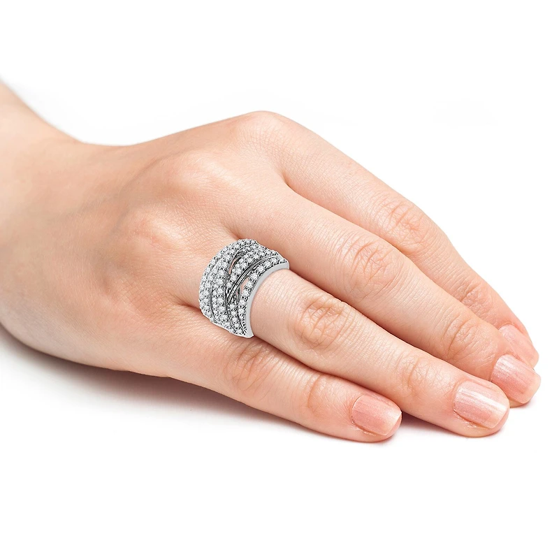 Womens 2 CT. T.W. Lab Grown White Diamond Sterling Silver Crossover Band