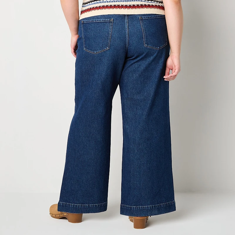a.n.a Womens Plus High Rise Wide Leg Jean