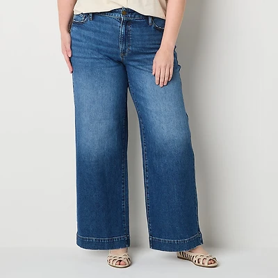 A.N.A Womens Plus High Rise Wide Leg Jean