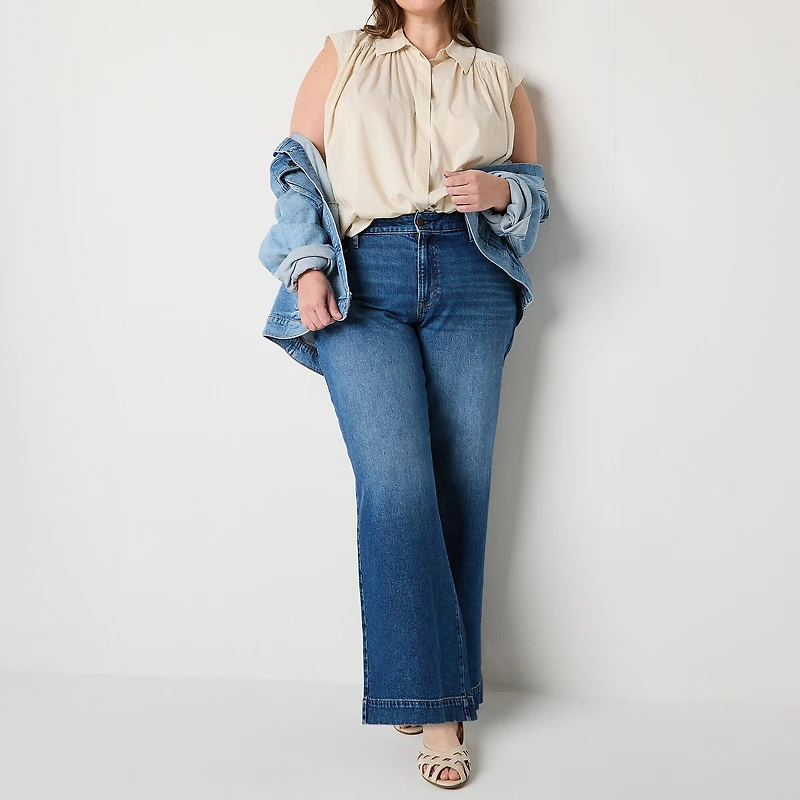 A.N.A Womens Plus High Rise Wide Leg Jean