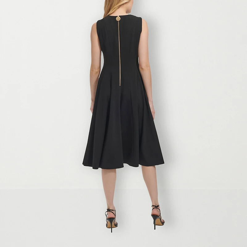 Marc New York Womens Midi V Neck Sleeveless Fit + Flare Dress