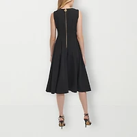 Marc New York Womens Midi V Neck Sleeveless Fit + Flare Dress