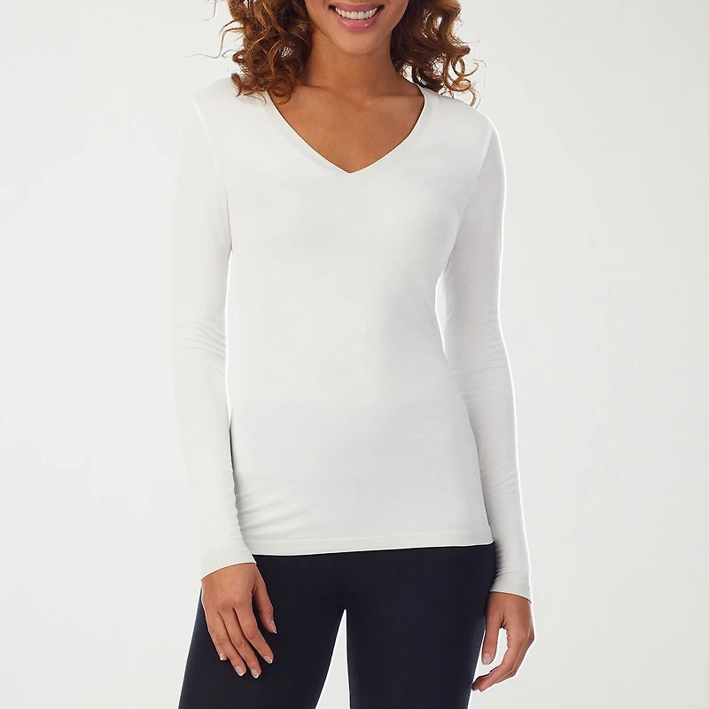 Cuddl Duds Womens Softwear V Neck Long Sleeve Thermal Shirt