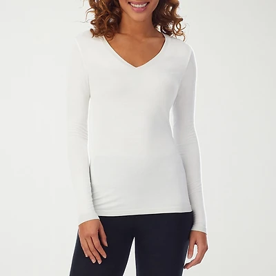 Cuddl Duds Womens Softwear V Neck Long Sleeve Thermal Shirt