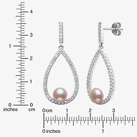Womens Pink Cultured Freshwater Pearl Sterling Silver Pear Drop Earrings