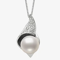 Womens Diamond Accent White Cultured Freshwater Pearl Sterling Silver 18 Inch Pendant Necklace