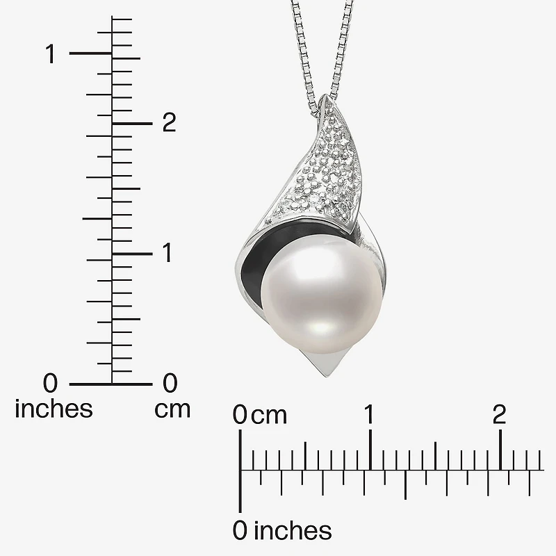Womens Diamond Accent White Cultured Freshwater Pearl Sterling Silver 18 Inch Pendant Necklace