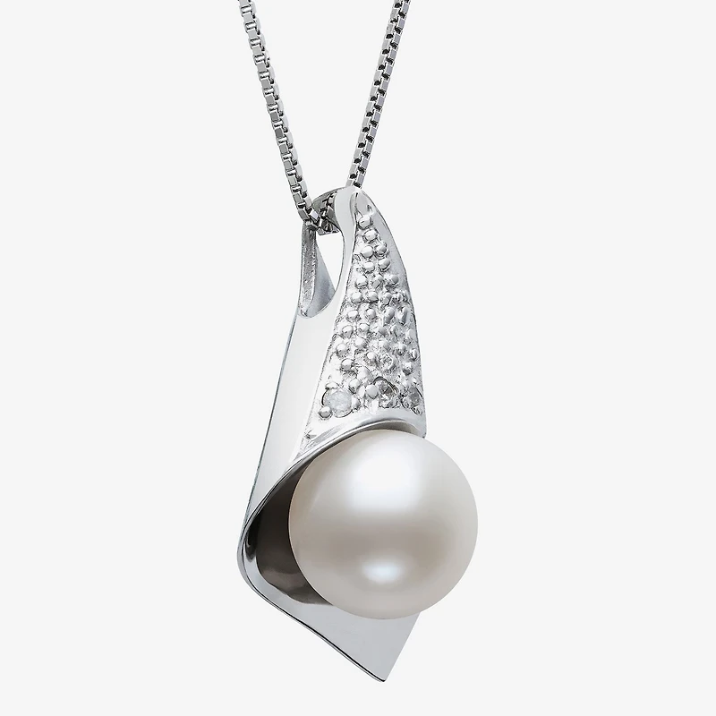 Womens Diamond Accent White Cultured Freshwater Pearl Sterling Silver 18 Inch Pendant Necklace