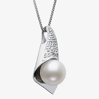 Womens Diamond Accent White Cultured Freshwater Pearl Sterling Silver 18 Inch Pendant Necklace