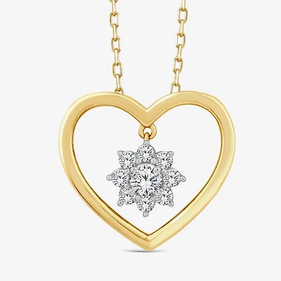 Diamond Blossom (F Womens 1/4 CT. T.W. Lab Grown White Diamond 10K Gold Heart 18 Inch Pendant Necklace