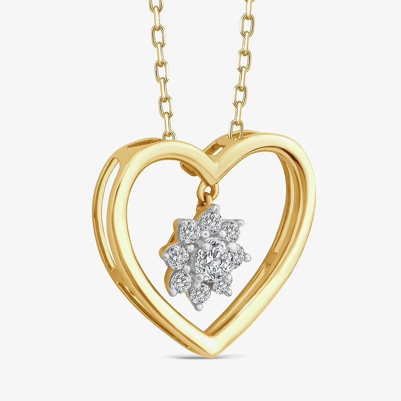 Diamond Blossom (F Womens 1/4 CT. T.W. Lab Grown White Diamond 10K Gold Heart 18 Inch Pendant Necklace