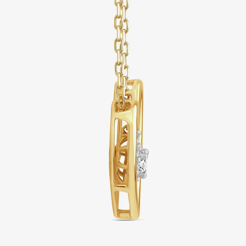 Diamond Blossom (F Womens 1/4 CT. T.W. Lab Grown White Diamond 10K Gold Heart 18 Inch Pendant Necklace