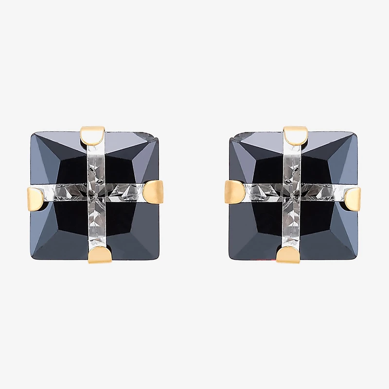 Black Cubic Zirconia 14K Gold 6mm Square Stud Earrings