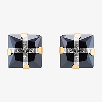 Black Cubic Zirconia 14K Gold 6mm Square Stud Earrings