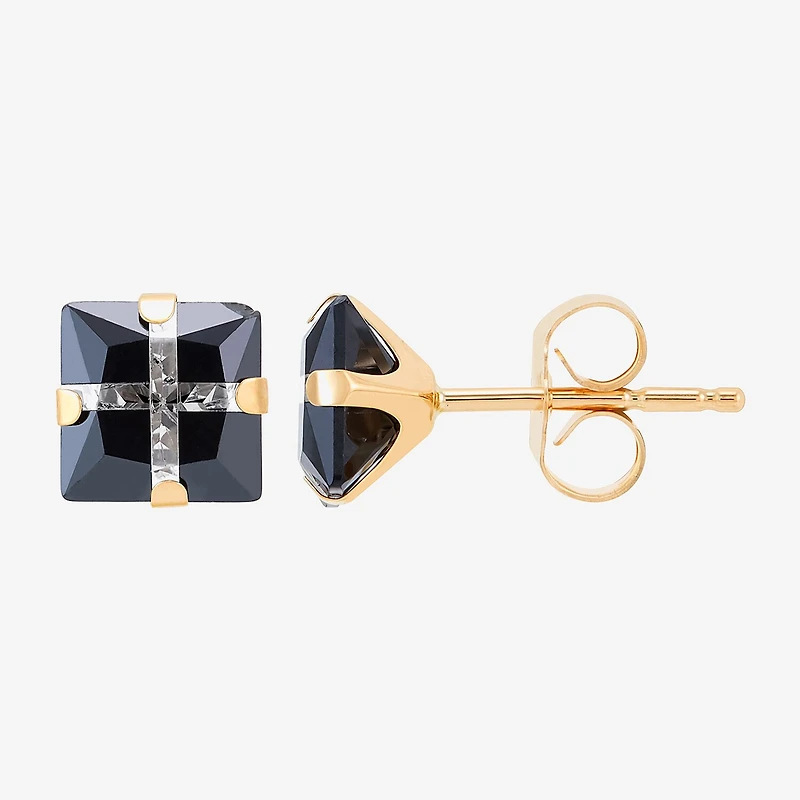 Black Cubic Zirconia 14K Gold 6mm Square Stud Earrings