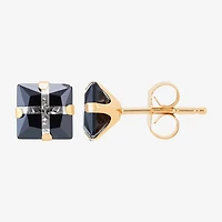 Black Cubic Zirconia 14K Gold 6mm Square Stud Earrings