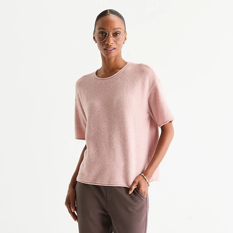 Stylus Womens Crew Neck Short Sleeve Pullover Sweater