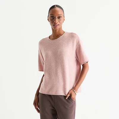 Stylus Womens Crew Neck Short Sleeve Pullover Sweater