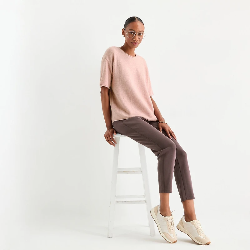 Stylus Womens Crew Neck Short Sleeve Pullover Sweater