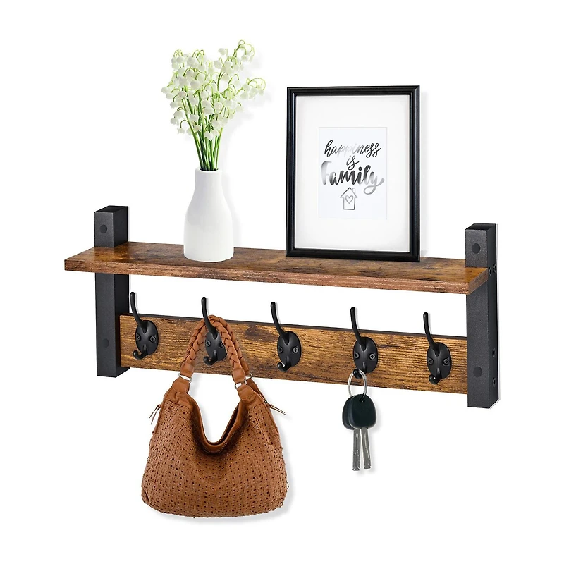 Sorbus 24" Floating 5 Hooks 1-Shelf with Baskets