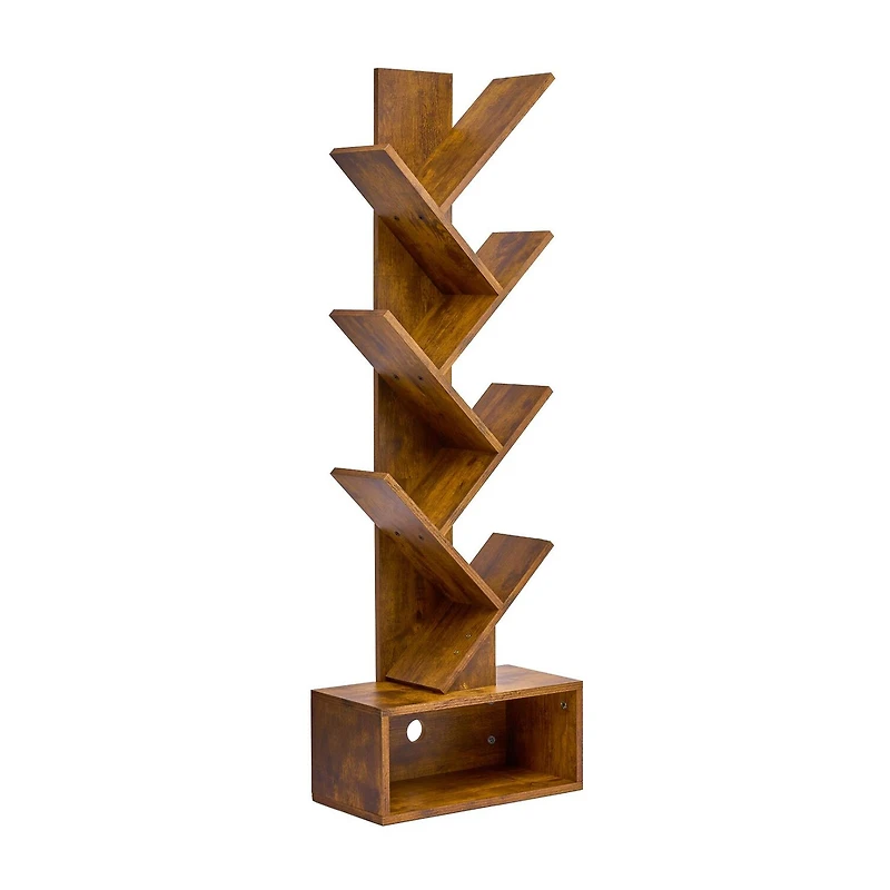 Sorbus 7-Tier Zigzag Tree Bookcase Shelf with Baskets