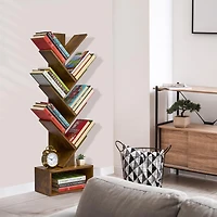 Sorbus 7-Tier Zigzag Tree Bookcase Shelf with Baskets