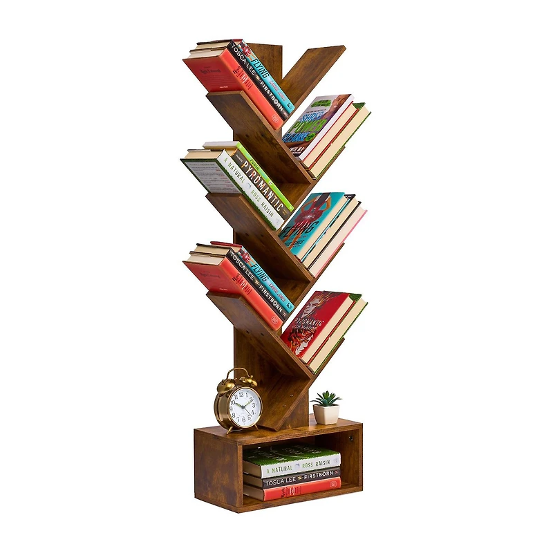 Sorbus 7-Tier Zigzag Tree Bookcase Shelf with Baskets