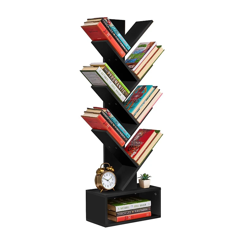Sorbus 7-Tier Zigzag Tree Bookcase Shelf with Baskets